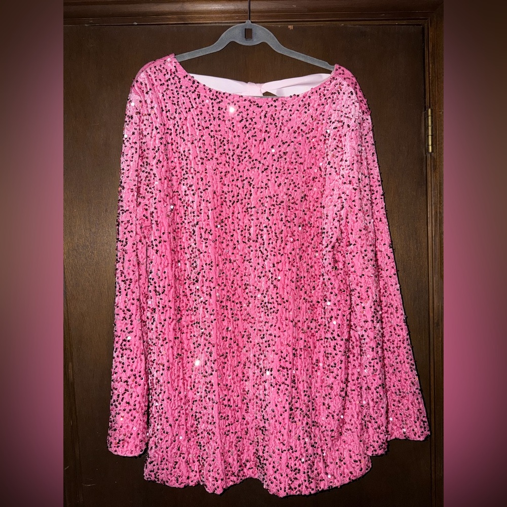 Sparkling Pink Velvet and Sequin Tie Back Mini Dress